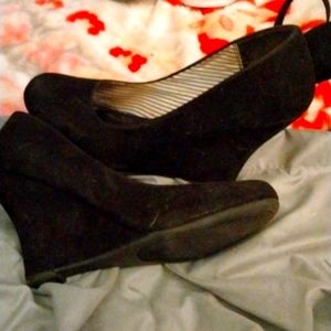 Black suede wedges